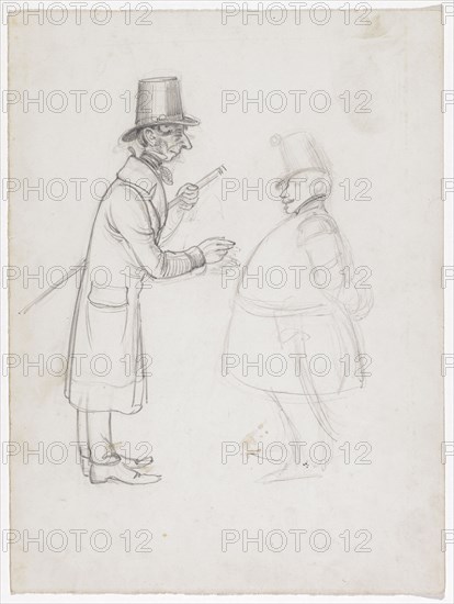 Two gentlemen in conversation, pencil, sheet: 32.8 x 24.6 cm, unsigned, Hieronymus Hess, (Umkreis (?) / circle (?)), Basel 1799–1850 Basel