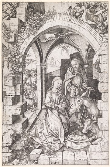 The Great Nativity, copperplate, sheet: 26 x 16.9 cm, signed monogram: M S, Martin Schongauer, Colmar um 1445–1491 Colmar