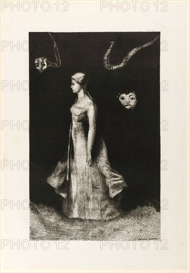 Obsession, 1894, chalk lithograph, edition: 25, page: 46 x 31.7 cm |, Image: 36.2 x 22.8 cm, Signed in stone right below: Odilon REDON, Odilon Redon, Bordeaux 1840–1916 Paris
