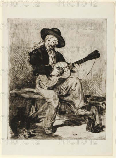 Le Chanteur espagnol, 1861, etching, 5th condition (from 5), sheet: 37.3 x 27.2 cm |, Plate: 29.8 x 24.4 cm, in plate o.r., signed: ed Manet, u.r., designated: Imp. Delâtre Paris, Edouard Manet, Paris 1832–1883 Paris