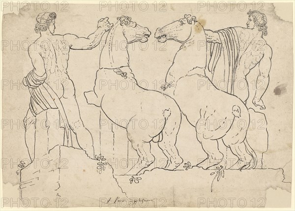 The horse tamer of Monte Cavallo, Rome, pen, sheet: 31.8 x 45 cm, signed: HBock [ligated], Hans Bock d. Ä., Zabern/Elsass um 1550/52–1624 Basel