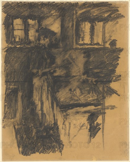 Woman in the kitchen, (1895), coal, partly wiped, partly overworked (carpenter?) Pencil, mounted, sheet: 41.5 x 33.1 cm, In the representation between the table legs signed in pencil: W. Leibl, Wilhelm Leibl, Köln 1844–1900 Würzburg