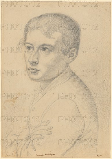 Portrait of the painter friend Konrad Hottinger (1788-1828), 1810, pencil, verso: pencil, sheet: 23.8 x 16.7 cm, U. M. inscribed with pen: Conrad Hottinger, u, ., r., dated: 1810, Ludwig Vogel, Zürich 1788–1879 Zürich