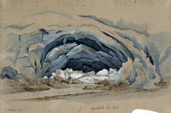 Glacier Gate of the Black Lütschine near Grindelwald, 1826, pencil, quill, watercolor and opaque white, page: 30.3 x 45.5 cm, L. u., Signed with pen: S. Birmann., f ., M.u., designated and dated: Grindelwald., July., 1826th, Samuel Birmann, Basel 1793–1847 Basel