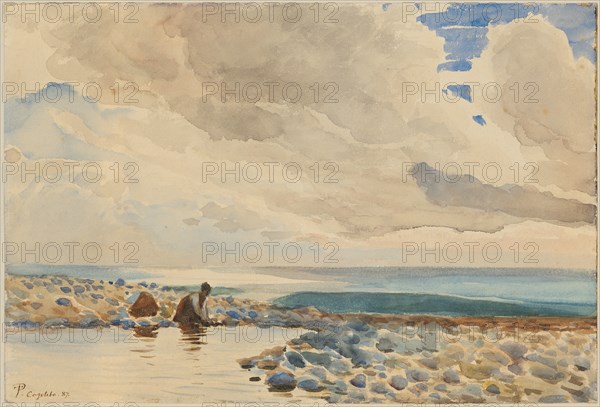 Scrubber by the sea near Cogoleto, 1887, pencil, watercolor, lacquer (?), Sheet: 26 x 38.5 cm, U. l., monogrammed with pen in brown, inscribed and dated: TP., [ligated] Cogoleto., 87th, Theophil Preiswerk, Basel 1846–1919 Basel