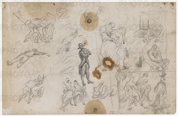 Study sheet with several scenes of violence, 1864/67, pencil on thick paper, verso: pencil and quill, leaf: 22.8 x 35 cm, not marked, Paul Cézanne, Aix-en-Provence 1839–1906 Aix-en-Provence