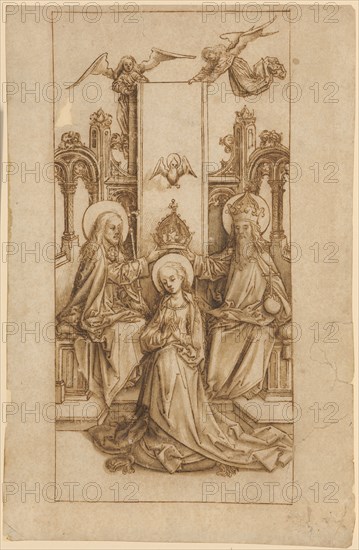 The Coronation of Mary, c. 1490, brown feather, brown washed, sheet: 31 x 20.4 cm, unsigned, Hans Holbein d. Ä., Augsburg um 1460/65–1524