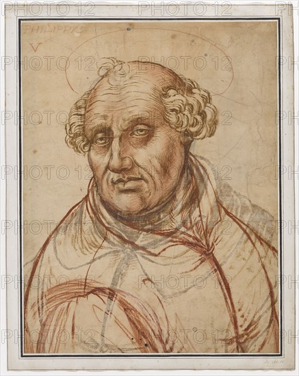 The apostle Philip, c. 1585, brush in brown and gray, red chalk, firmly wound up, leaf: 55.5 x 42.9 cm, O. l., marked with red chalk: PHILIPPVS, V, Hendrick Goltzius, Mühlbrecht 1558–1617 Haarlem