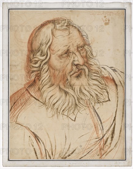 The apostle Bartholomew, around 1585, brush in brown and gray, red chalk, firmly wound, leaf: 55.2 x 42.8 cm, O. r., marked with red chalk: S. BARTHOLO, VI., Hendrick Goltzius, Mühlbrecht 1558–1617 Haarlem