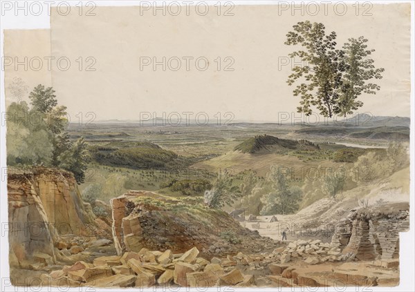 Muttenzer quarry, 1824, pencil, quill, watercolor and cover color, sheet: 32.7 x 46.5 cm (largest mass, glued together from two sheets), U. l., Signed with pen: S. Birmann., f ., u, ., M. inscribed and dated: Muttenzer quarry., 1824th, Samuel Birmann, Basel 1793–1847 Basel