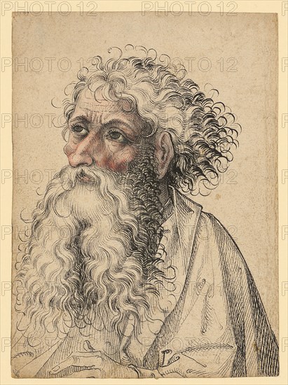 Half-length portrait of a bearded man, left, c. 1470/80, pen in black, gray and bluish-washed, red chalk or red chalk, page: 15.5 x 11.3 cm, unsigned, Anonym, Oberrhein (Elsass), um 1470/80
