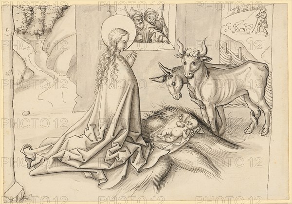 The Nativity, feather in black, gray wash, sheet: 14.8 x 21.5 cm, unsigned, Jörg Schweiger, (zugeschrieben / attributed to), Augsburg 1470/80 –1533/34 Basel