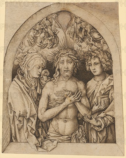 The painful man between Mary and John, feather in brown, mounted, Sheet: 19.2 x 14.5 cm, 15.6 cm, Not marked, Martin Schongauer, (Kopie nach / copy after), Colmar um 1445–1491 Colmar