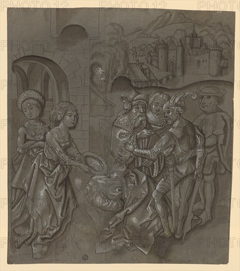 The decapitation of the John the Baptist, c. 1500, pen in black, brown washed, heightened in white, on gray-tinted paper, page: 33.7 x 29.2 cm, unsigned, Anonym, Oberrhein (Basel), um 1500