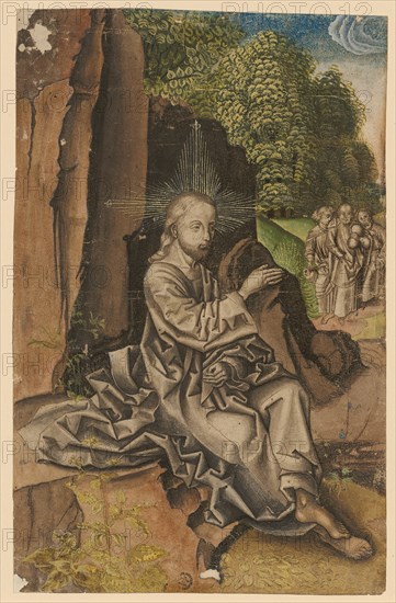 Christ in Landscape, c. 1500, pen in brown, greyish-brown washed, watercolored, size: 25.6 x 16.4 cm, unsigned, Anonym, Süddeutschland (oder Schweiz?), um 1500