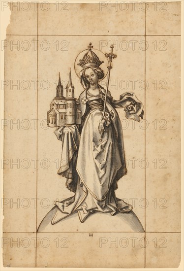 The Holy Empress Kunigunde, c. 1500, quill in brown, on traces of charcoal drawing, gray wash, sheet: 31 x 20.9 cm, U. M. inscribed with pen in brown: H, Hans Holbein d. Ä., Augsburg um 1460/65–1524