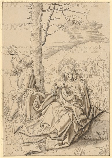 The calm on the flight to Egypt, pen in brown, brown and gray washed, sheet: 19.3 x 13.3 cm, not marked, Jörg Schweiger, (zugeschrieben / attributed to), Augsburg 1470/80 –1533/34 Basel