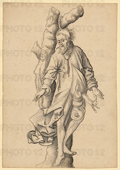 Judas, hanging from a tree, feather in black, gray wash, sheet: 15.6 x 10.9 cm, unsigned, Jörg Schweiger, (zugeschrieben / attributed to), Augsburg 1470/80 –1533/34 Basel