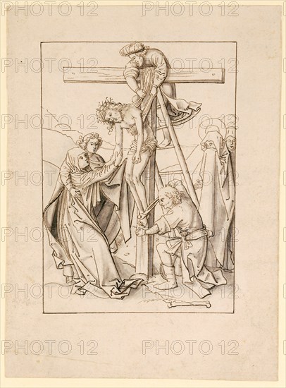 The Descent from the Cross, pen in brown, gray washed, wound up, sheet: 21.8 x 15.7 cm |, Picture: 15.2 x 10.8 cm, Not marked, Jörg Schweiger, (zugeschrieben / attributed to), Augsburg 1470/80 –1533/34 Basel