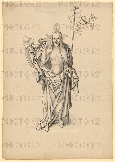 Risen Christ, Feather in Dark Brown, Washed in Gray, Journal: 22.1 x 15.6 cm, Unsigned, Jörg Schweiger, (zugeschrieben / attributed to), Augsburg 1470/80 –1533/34 Basel