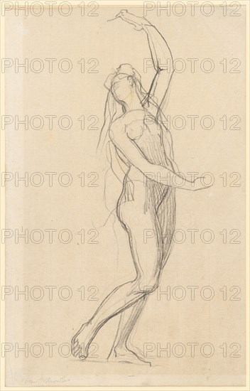 Female nude with raised left arm, black chalk over pencil, laminated on half board, Sheet: 32.1 x 20.5 cm, Not marked, Johann Heinrich Füssli, Zürich 1741–1825 Putney Hill b. London