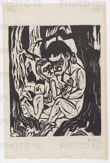 Sheet from the portfolio The Koral of the Great Baal (after Bertolt Brecht), 1925, woodcut on Japanese paper, with original passe-partout (detached), sheet: 46.7 x 31.3 cm (largest mass) |, Image: 33 x 27.5 cm (largest mass), R. under the illustration signed in pencil: H. Scherer, Hermann Scherer, Rümmingen/Baden-Württemberg 1893–1927 Basel