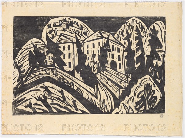 Villa Loverciana, c. 1925, woodcut on Japanese paper, sheet: 51.7 x 70.8 cm (largest mass) |, Image: 38.7 x 59.6 cm (largest mass), Hermann Scherer, Rümmingen/Baden-Württemberg 1893–1927 Basel