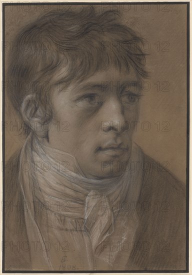 Portrait of the son Carl Anton Graff, 1808, chalk and a little red chalk, gray washed and heightened with white, on brown paper, sheet: 38.3 x 26.4 cm, initial and date down to the middle with chalk: G 1808, Anton Graff, Winterthur 1736–1813 Dresden