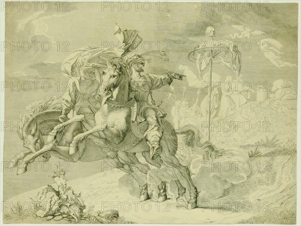 Faust and Mephistopheles galloping past the Rabenstein on horseback, 1816 (issue 1825), copperplate engraving with etching, folio: 39.4 x 51.9 cm (largest mass), Peter von Cornelius, Inventor, Düsseldorf 1783–1867 Berlin, Ferdinand Ruscheweyh, Stecher, Neustrelitz 1785–1846 Neustrelitz