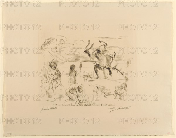 In the sweat of your face, 1911, drypoint (W .: J W ZANDERS), proof, single condition, leaf: 39.8 x 50 cm (largest mass) |, Plate: 25 x 30 cm, U. inscribed in plate: And in the sweat of thy face thou shalt eat thy bread, r., signed in pencil with the inscription: Lovis Corinth, l, ., under the representation in pencil designates: proof, Lovis Corinth, Tapiau/Ostpreussen (heute Gwardjesk, Russland) 1858–1925 Zandvoort