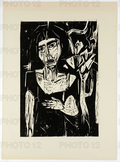 Portrait Anna III - Young Woman, 1924 (printing before 1929), woodcut on paper, single condition, sheet: 80.7 x 58.5 cm |, Image: 58.7 x 39.7 cm, Albert Müller, Basel 1897–1926 Obino/Tessin
