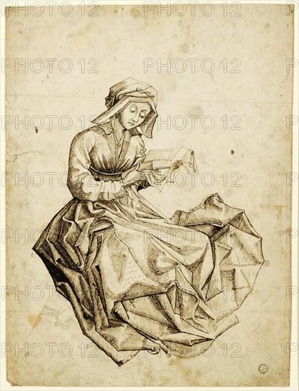 Woman Reading, End of the 15th Century, Feather in Brown, Sheets: 29.5 x 22.2 cm, Unmarked, Anonym, Deutschland, Ende 15. Jh., Rogier van der Weyden, (Kopie nach / copy after), Tournai 1399/1400–1464 Brüssel