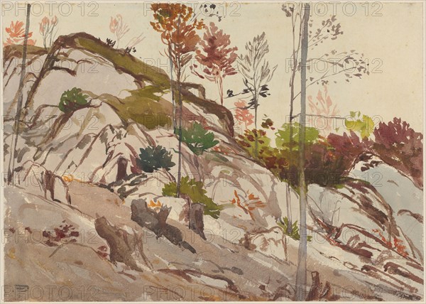 Jurassic rock at Arlesheim, watercolor over pencil, sheet: 24.5 x 34.5 cm, U. l., monogrammed in gray with a brush: TP [ligated], Theophil Preiswerk, Basel 1846–1919 Basel