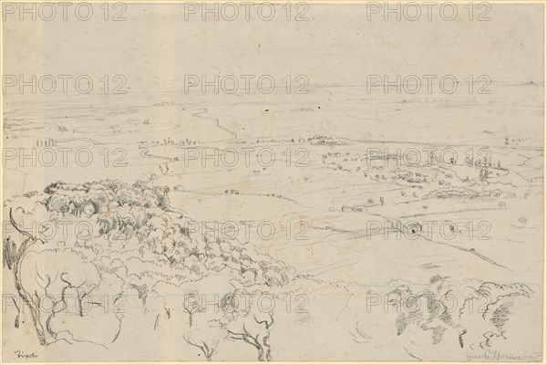 Tivoli, (1880), chalk, figure with red pencil, mounted, leaf: 35.1 x 52.5 cm, U. r., Signed in pencil: Hans Thoma [connected], with chalk u., l, ., designated: Tivoli, Hans Thoma, Bernau im Schwarzwald 1839–1924 Karlsruhe