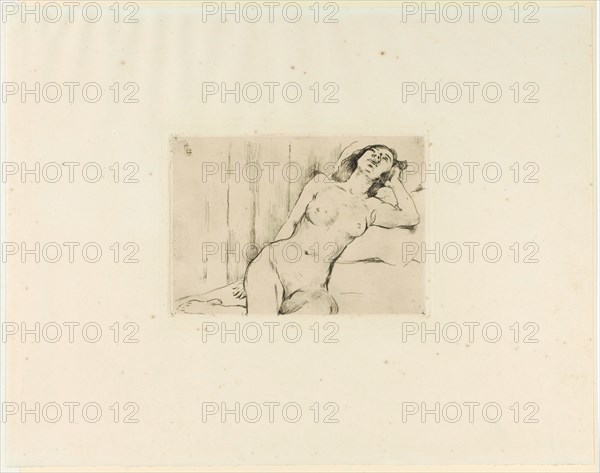 Resting three-quarter act, 1911, etching (Vernis mou), Only one condition, Pad pressure [?], Plate: 17.4 x 12.8 cm, in plate o.l., monogrammed: LC [ligated], Lovis Corinth, Tapiau/Ostpreussen (heute Gwardjesk, Russland) 1858–1925 Zandvoort