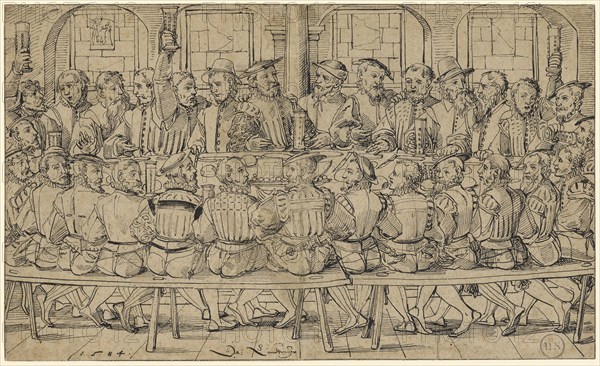 Guild Feast, 1584, feather in black, leaf: 21.5 x 35.4 cm, U. l., dated: 1584, u, ., M. signed: Da: Lindtmeyer, Daniel Lindtmayer d. J., Schaffhausen 1552–1603 Stans