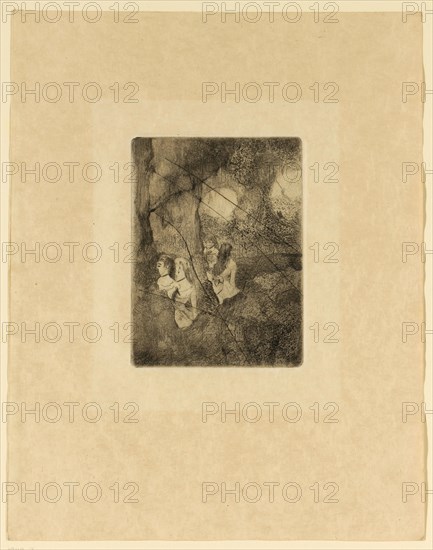 Danseuses dans la coulisse, 1879/80, etching, aquatint and drypoint, taken from plate crossed out four times, condition 8 (from 8), crossed-out plate, sheet: 32 x 25 cm |, Plate: 13.9 x 10.4 cm, Edgar Degas, Paris 1834–1917 Paris