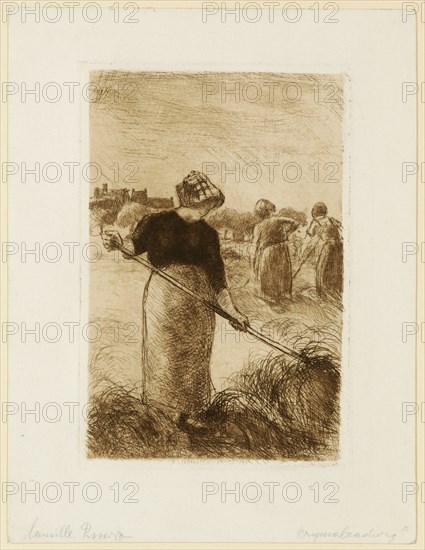 Les Faneuses, (1890), etching, print in brown, 12th condition (from 12), 100 Ex., Sheet: 26.5 x 20.1 cm |, Plate: 19.9 x 13.4 cm, Camille Pissarro, Charlotte Amalie, St.Thomas/Danish Virgin Island 1830–1903 Paris