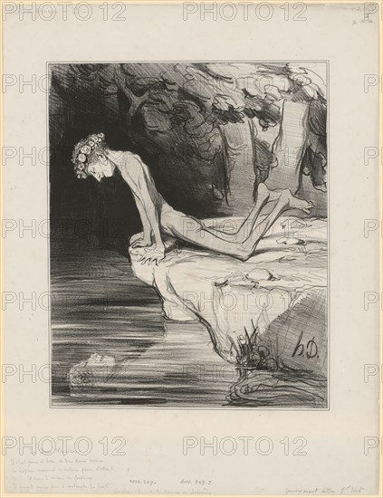 Le beau Narcisse, 1842, chalk lithograph, 1st condition (from 4), sheet: 35.7 x 27.3 cm |, Image: 25.2 x 20.4 cm, Im Stein u., r., monogrammed: h.D., Honoré Daumier, Marseille 1808–1879 Valmondois/Seine-et-Oise