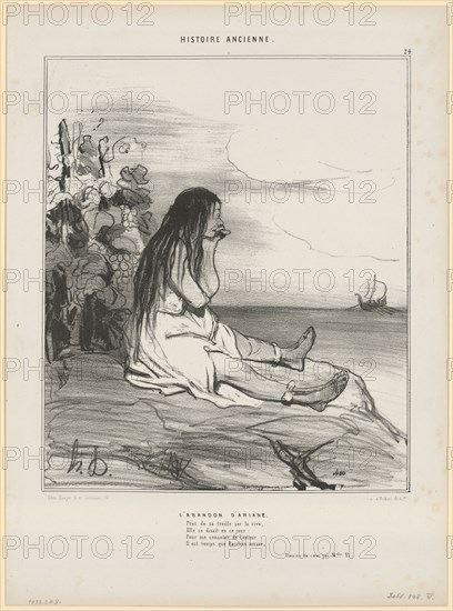L'Abandon d'Ariane, 1842, chalk lithograph, 3rd condition (from 4), sheet: 33.5 x 24.7 cm |, Image: 24.2 x 20.6 cm, Im Stein u.l., monogrammed: h.D ., u.r., designated: 400 [?], Honoré Daumier, Marseille 1808–1879 Valmondois/Seine-et-Oise
