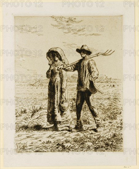 Le Départ pour le travail, c. 1863, Etching, IV, VII (?), Folio: 45.1 x 36.3 cm |, Plate: 38.9 x 31 cm, in the plate u.l., signed: J.F. Millet, Jean-François Millet, Gruchy bei Gréville 1814–1875 Barbizon