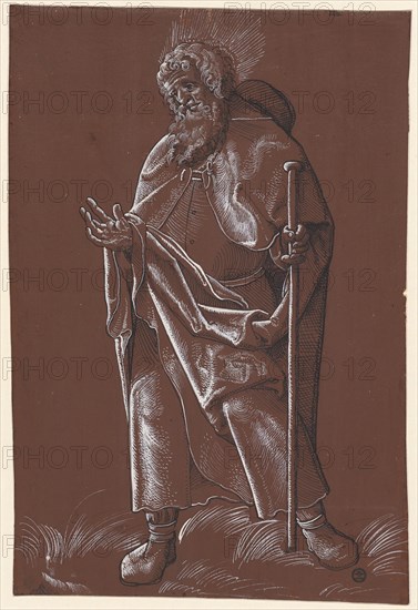 The apostle James Major, feather in black, heightened with white, on brown primed paper, page: 30.3 x 20.4 cm, unmarked, Hans Baldung gen. Grien, (Umkreis / circle), Schwäbisch Gmünd (?) 1484/85–1545 Strassburg