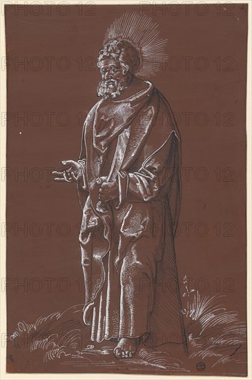 The Apostle Bartholomew, feather in black, heightened with white, on brown-primed paper, page: 30.4 x 19.8 cm, Unmarked, Hans Baldung gen. Grien, (Umkreis / circle), Schwäbisch Gmünd (?) 1484/85–1545 Strassburg