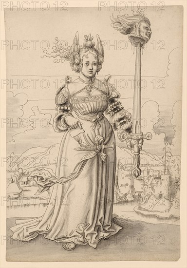 Judith with the head of Holofernes, 1st half of the 16th century, feather in brown-black, gray-washed, page: 31.9 x 21.9 cm, unsigned, Niklaus Manuel gen. Deutsch, (Umkreis / circle), Bern um 1484–1530 Bern