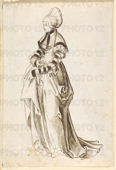 Citizen's Woman with Hood, 1st H. 16th C., Feather in Brown Black, Washed, Journal: 21.4 x 14.7 cm, Not Specified, Anonym, Schweiz, 1. Hälfte 16. Jh., Niklaus Manuel gen. Deutsch, (Umkreis / circle), Bern um 1484–1530 Bern