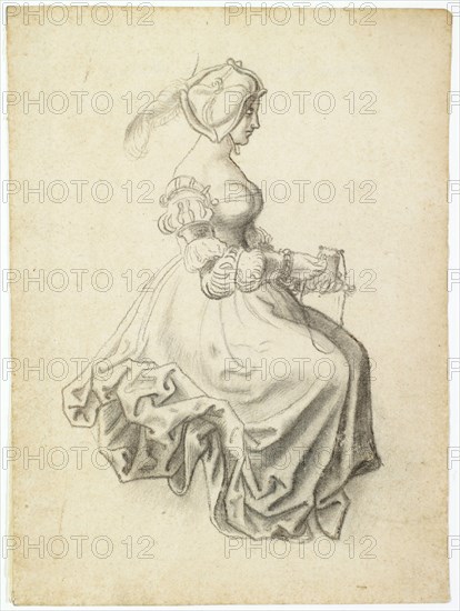 Sitting Woman with Purse, 1514/1516, Black Chalk, Sheet: 20.9 x 15.5 cm, Unrecorded, Anonym, Schweiz, 1. Hälfte 16. Jh., Niklaus Manuel gen. Deutsch, (Umkreis / circle), Bern um 1484–1530 Bern