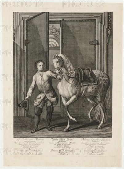 The New Riding School, Title Copper, 1734, etching, sheet: 60.1 x 43.5 cm |, Plate: 54 x 39 cm, Johann Elias Ridinger, Ulm 1698–1767 Augsburg