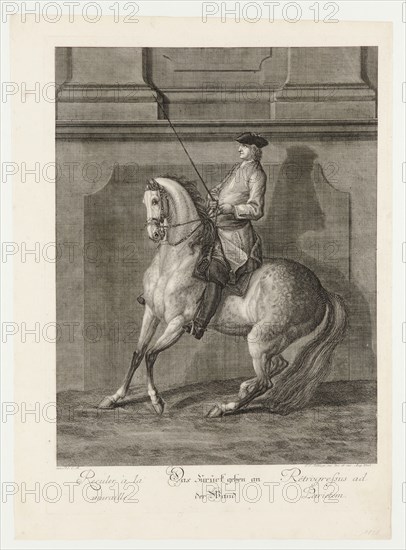 Going back to the wall, 1734, etching, sheet: 60.2 x 43.6 cm |, Plate: 54.7 x 39.4 cm, U.l., below the illustration: avec P.S.C.M ., et al .: J. E. Ridinger inv. des. et excud., Aug. Vind., Johann Elias Ridinger, Ulm 1698–1767 Augsburg