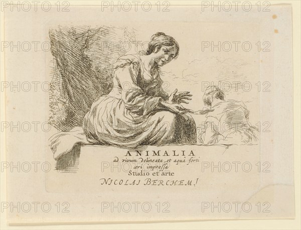 Singing Shepherdess, c. 1650, etching, sheet: 13 x 17.4 cm |, Plate: 10.3 x 13 cm, in the plate M. u., Animalia, ad vivum delineata, et aqua forti, aeri impressa, Studio et Arte, Nicolai Berchemi, Nicolaes (Claes Pietersz.) Berchem, Haarlem 1620–1683 Amsterdam