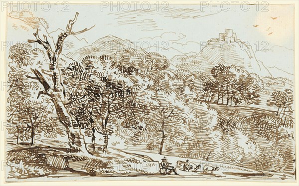Landscape study, a shepherd with sheep in the foreground, feather (sepia), leaf: 11.3 x 18.5 cm, unsigned, Franz Innocenz Josef Kobell, Mannheim 1749–1822 München